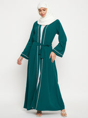 Set of 2 Front Open Lace Shrug Abaya with Black Georgette Hijab