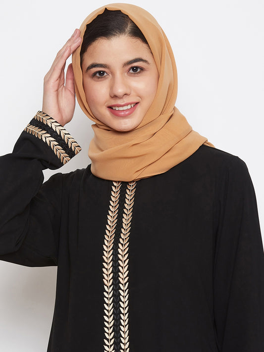 Gold Georgette Solid Hijab Stole For Women