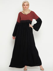 Lace Design Abaya with Black Georgette Hijab