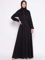 Umbrella Cut Black Abaya for Women with Black Georgette Hijab