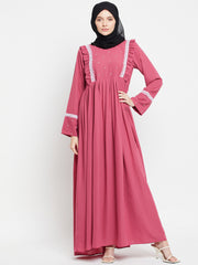 Women Lace Abaya/Burqa with Black Georgette Scarf