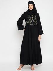 Handwork Detailing Black Abaya with Black Hijab