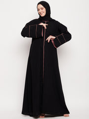 Black A-Line Abaya for Women with Black Georgette Hijab