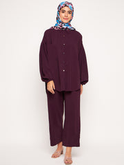 Purple Solid Loose Fit Co-ord Set/Matching Set