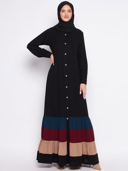 Front Open Abaya for Women Women with Black Georgette Hijab