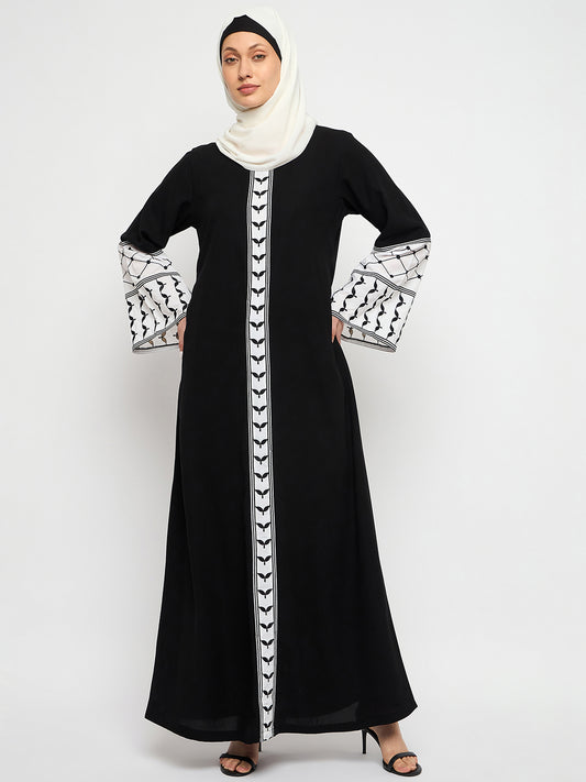 Kefiyyeh Embroidery Abaya with Black Hijab for Women