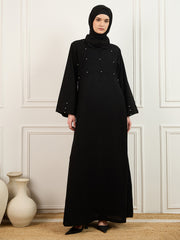 Pearl design Black Abaya/Burqa with Matching Georgette Hijab