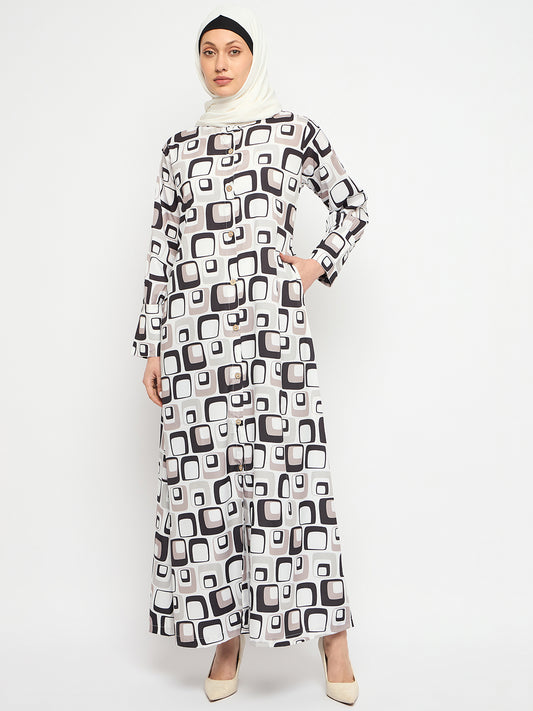 Front Open Abaya for Women with Black Georgette Scarf