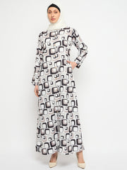 Front Open Abaya for Women with Black Georgette Scarf