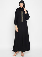 Black Handwork Abaya with Black Georgette Scarf