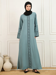 Green Kefiyyeh Embroidery Abaya/Burqa With Black Hijab