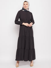 Frilled Abaya/Burqa For Women With Belt and Black Hijab
