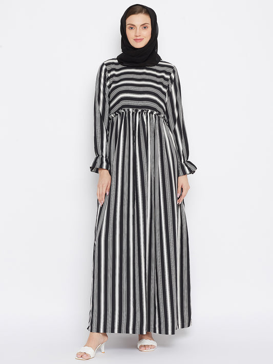 Black Stripe Abaya Dress with Black Georgette Hijab