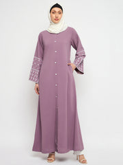 Front Open Kefiyyeh Embroidery Abaya with Black Hijab