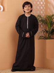Black Zip Closure Thobe/Jubba For Kids Boys