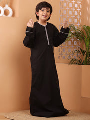 Black Zip Closure Thobe/Jubba For Kids Boys