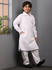 White Pathani Kurta Pajama Set for Kids Boys