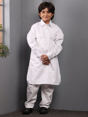 White Pathani Kurta Pajama Set for Kids Boys