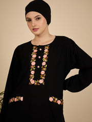 Modest Embroidered Black Abaya Burqa with Matching Hijab