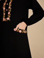 Modest Embroidered Black Abaya Burqa with Matching Hijab