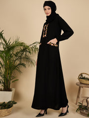 Modest Embroidered Black Abaya Burqa with Matching Hijab