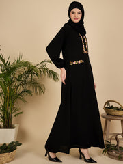 Modest Embroidered Black Abaya Burqa with Matching Hijab