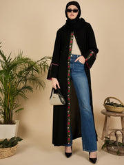 Front Open Modest Embroidered Abaya Burqa with Black Hijab