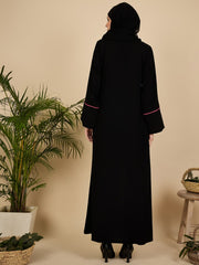Front Open Modest Embroidered Abaya Burqa with Black Hijab