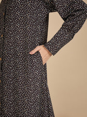 Front Open Modest Printed Abaya Burqa with Black Hijab