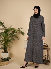 Front Open Modest Printed Abaya Burqa with Black Hijab