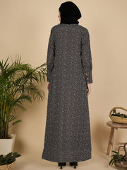 Front Open Modest Printed Abaya Burqa with Black Hijab