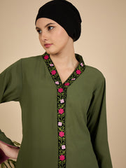 Embroidered Modest Jade Green Abaya with Matching Hijab
