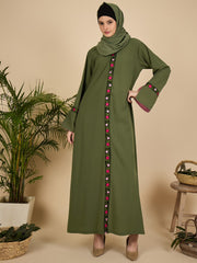 Embroidered Modest Jade Green Abaya with Matching Hijab