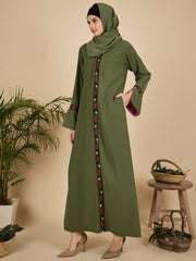 Embroidered Modest Jade Green Abaya with Matching Hijab