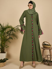 Embroidered Modest Jade Green Abaya with Matching Hijab