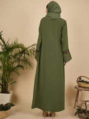 Embroidered Modest Jade Green Abaya with Matching Hijab