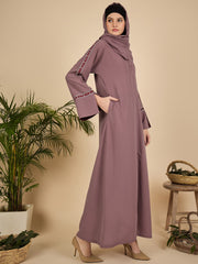 Embroidered Modest Pink Abaya Burqa with Matching Hijab