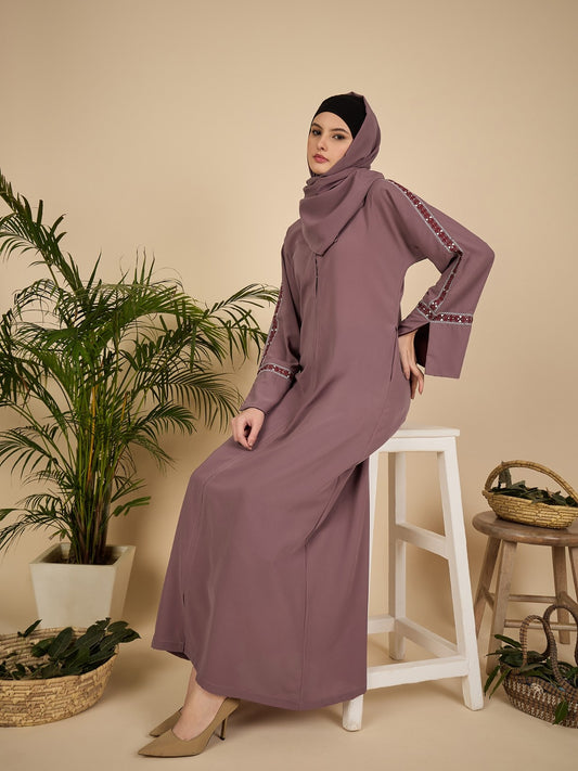 Embroidered Modest Pink Abaya Burqa with Matching Hijab