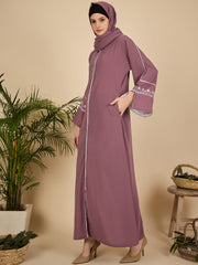 Modest Embroidered Pink Abaya Burqa with Matching Hijab