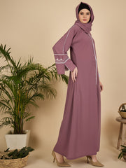 Modest Embroidered Pink Abaya Burqa with Matching Hijab