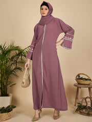 Modest Embroidered Pink Abaya Burqa with Matching Hijab