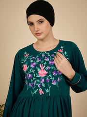 Embroidered Modest Green Abaya Burqa with Matching Hijab