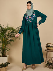 Embroidered Modest Green Abaya Burqa with Matching Hijab