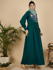 Embroidered Modest Green Abaya Burqa with Matching Hijab