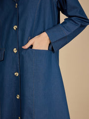 Front Open Modest Denim Abaya Burqa for Women with Georgette Hijab