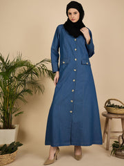 Front Open Modest Denim Abaya Burqa for Women with Georgette Hijab