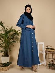 Front Open Modest Denim Abaya Burqa for Women with Georgette Hijab