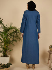 Front Open Modest Denim Abaya Burqa for Women with Georgette Hijab