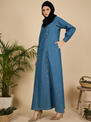 Blue Solid Modest Women Denim Abaya Burqa with Black Georgette Hijab