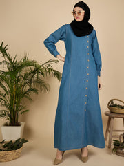 Blue Solid Modest Women Denim Abaya Burqa with Black Georgette Hijab